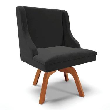 Imagem de Cadeira Estofada para Sala de Jantar Base Giratória de Madeira Lia Veludo Preto - Ibiza