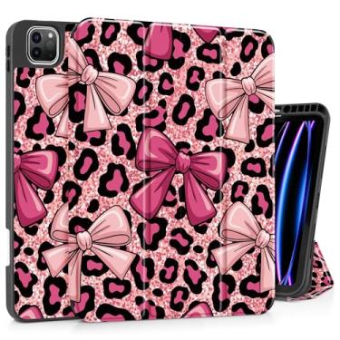 Imagem de May Chen Capa para iPad Pro M2 de 12,9 polegadas 6ª/5ª/4ª/3ª geração 2022 2021 2020 2018, suporte de três dobras com suporte traseiro de TPU macio para despertar/hibernar, laço com estampa de leopardo