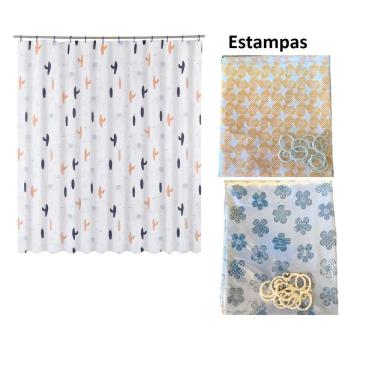 Imagem de Cortina Box Banheiro Plástico estampada c/Ganchos 1,38x180cm