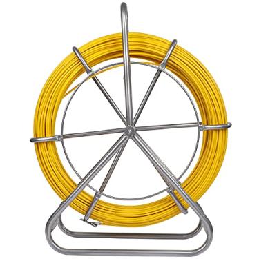 Imagem de FAHKNS Fita de peixe de fibra de vidro 656FT 6 mm (6 mm) cabo de haste elétrica para ferramenta de fita adesiva com suporte de bobina de aço através da parede e marcação de comprimento do tubo de