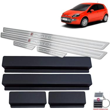 Imagem de Soleira Aço Inox Fiat Punto 2013 A 2017 Prata Alto Relevo
