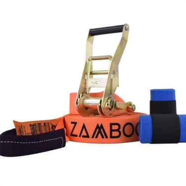 Imagem de Slackline Zamboo Kit StartLine 15m Laranja Com Catraca Reforçada Prote
