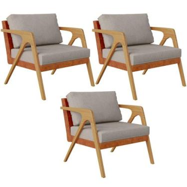 Imagem de Kit 03 Poltronas Decorativas Para Sala Estar Pietra L02 material sinté