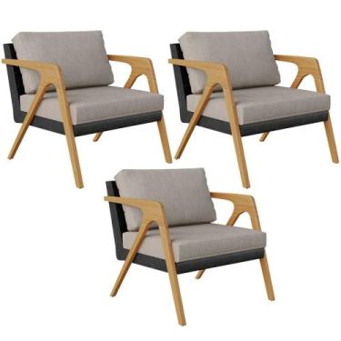 Imagem de Kit 03 Poltronas Decorativas Para Sala Estar Pietra L02 material sinté