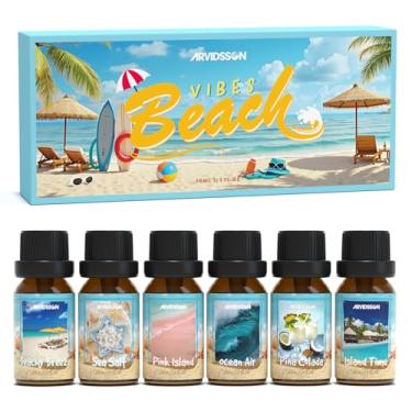 Imagem de ARVIDSSON Conjunto De Óleos Aromáticos Para Praia, Óleos Essenciais De Verão Para Difusor - Brisa De Praia, Ar Do Oceano, Piña Colada, Areia Rosa, Sal Marinho, Hora Da Ilha, Óleo Com Aroma Tropical