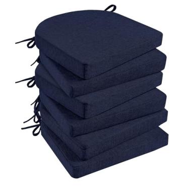 Imagem de Basic Beyond Almofadas de cadeira para cadeiras de jantar com laços e capa removível, almofadas de assento de 5 cm de espessura para cadeiras de cozinha, conjunto de 6, 43 x 40 cm, azul-marinho
