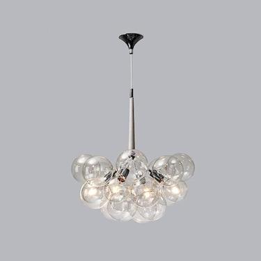 Imagem de Lustre de vidro transparente moderno de meados do século, luminária pendente LED para sala de jantar, sala de estar e quarto, luminária de teto em cluster cromado preto, dourado e branco