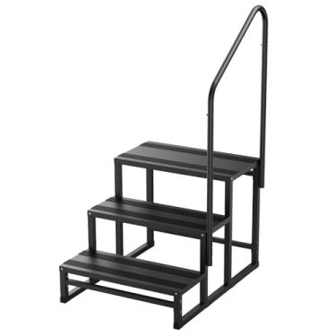 Imagem de YOLANDO Degraus para trailer com corrimão, escadas de trailer de 3 degraus com corrimão para idosos e crianças, ampla plataforma para banheira de hidromassagem, acampamento, casa móvel, varanda