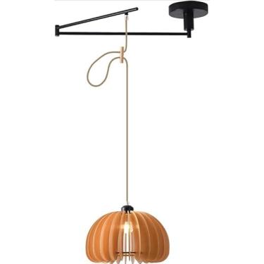 Imagem de Luminária pendente de braço oscilante, teto de madeira, luminária pendente moderna de meados do século, braço ajustável, luminária suspensa, lustre rústico preto de fazenda para sala de jant