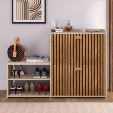 Imagem de Genérico, Sapateira Organizadora Quarto Closet Hall de Entrada Banco 2 Portas Basculantes Puxador Concha Milano - Fdi/Ripado