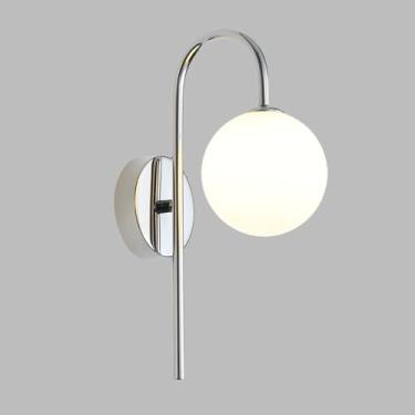 Imagem de Luminária de parede para quartos Globe Lighting Acabamento cromado Luminária de parede de bola de vidro branca Luminária de parede de cabeceira Luzes de montagem na parede para sala de estar