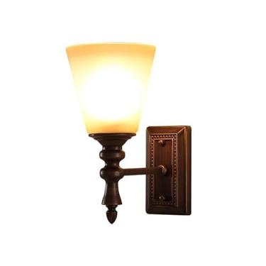 Imagem de Luminária de parede de bronze antigo de vidro para sala de estar, estilo americano, arandela de parede retrô para quarto com base E27/26, luminária de parede de personalidade para varanda, c