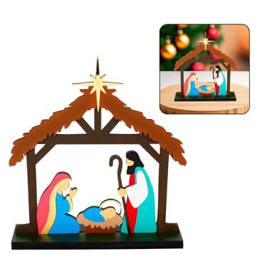 Imagem de Presépio Sagrada Família Jesus Maria José Decoração de Natal Artesanal Mdf (27 cm)