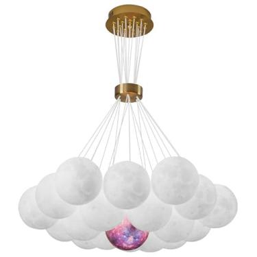 Imagem de Lustre de bolhas de 13 luzes de meados do século, conjunto de globo, planeta, lua, luminária pendente, branco-leite, moderno, luminária suspensa de teto para sala de estar, quarto de meninas