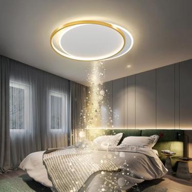 Imagem de Luminária de teto LED dourada regulável para sala de estar, oval, redonda, moderna, anel de acrílico, abajur, lâmpada de teto, quarto, design moderno e romântico, decoração com controle remo