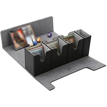 Imagem de FOTEEMO Card Deck Box For MTG, 4 in 1 Commander Deck Box Deck Box With Dice Tray Trading Card Deck Storage Box Holding 300+ Sleeved Cards Yugioh Card Box (Black and Grey)