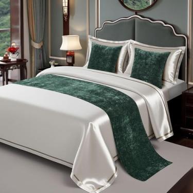 Imagem de Cachecol de corredor de cama de hotel cor sólida sem desbotamento decoração de cama de veludo luxuoso para quarto de cama proteção de cama macia de qualidade para cama dupla queen king tamanho verde||