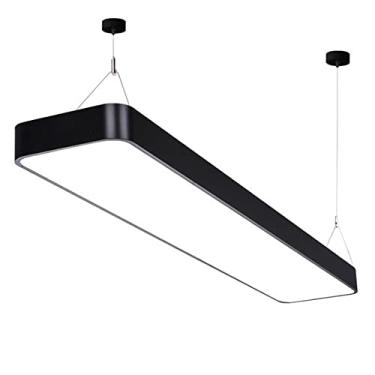 Imagem de Lustre de teto retangular moderno de LED para sala de estar, sala de jantar, escritório, academia, decoração, altura ajustável, barra, luz pendente, luz neutra, 35,4" x 11,8"