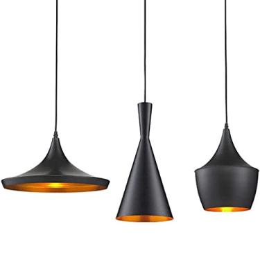 Imagem de Luminária pendente sala de jantar luminária retangular vintage, luminária pendente retrô preta sala de estar luz industrial, lustre moderno 3 lâmpadas redondas de metal luminária de mesa de