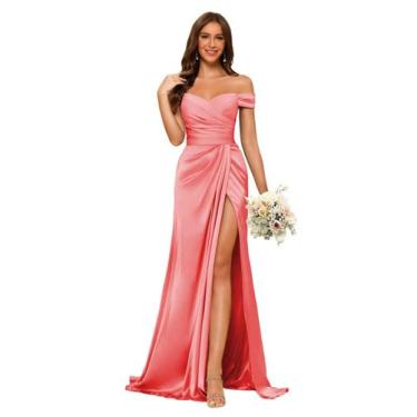 Imagem de Vestido de dama de honra Dessiny Coral Off Shoulder Satin Mermaid