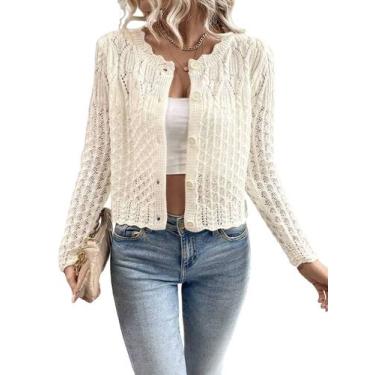 Imagem de Suéter de cardigã Urchics Knit para mulheres bege tamanho L