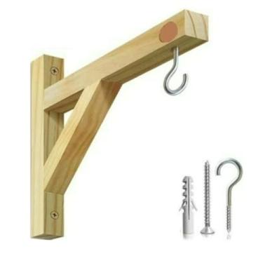 Imagem de Mão Francesa Pendurar Vaso Parede Madeira Pinus Natural 15x15cm 2cm Kit Fixação Varanda Suporte Para Plantas