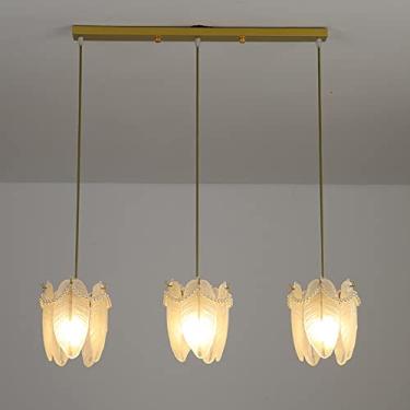 Imagem de YQSLQZZ Lustre de sala de jantar com 3 luzes, luminária pendente de ilha de cozinha dourada moderna, luzes de teto suspensas de vidro com altura ajustável, para bar, sala de estar, quarto