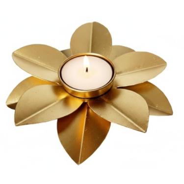 Imagem de Castiçal decorativo de metal para luz de chá, dourado, 7,6 cm, decoração de arte de parede floral moderna