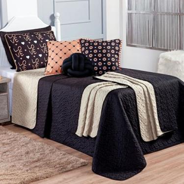 Imagem de Kit Cobre Leito Golden Love Dupla Face c/ Almofadas Solteiro 06 Peças 