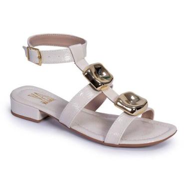 Imagem de Sandalia Salto Bloco Baixo Feminino Via Angel Enfeite Metalizado Fashi