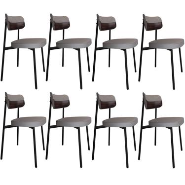 Imagem de Kit 08 Cadeiras Estofada Para Sala de Jantar Astrid Preto C01 Linho Cinza Courino Café - Lyam Decor