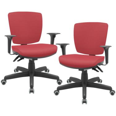 Imagem de Kit 2 Cadeiras de Escritório Executiva Office Giratória Preto Baixa Flexi P03 Vinil Vermelho - Lyam