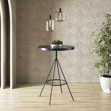 Imagem de Mesa Bistrô Alta Redonda Cozinha Industrial Pé Aço Dhalia PU Preto S02 - D'Rossi