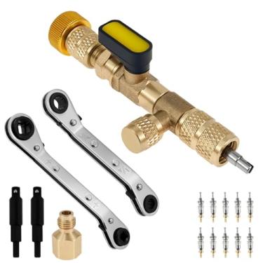 Imagem de Ferramenta de instalação de remoção de núcleo de válvula e chave inglesa de 1/4 polegada e 5/16 polegadas, ferramenta de remoção de núcleo de válvula de ar condicionado para sistema CA R22/R12/R407