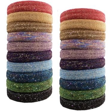 Imagem de MARYLAVENDER Laços de cabelo grandes e elásticos para todos os tipos de cabelo, sem costura, glitter, pôneis, elásticos para rabos de cavalo, elásticos para cabelo grosso, acessórios de cabelo para