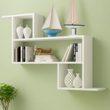 Imagem de Prateleira de Parede Flutuante Moderna 90x9018cm Compartimentos, Decorativa para Sala de Estar quarto escritorio