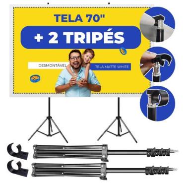 Imagem de Telão De Retroprojetor Com 2 Tripé Tecido Para Datashow 70 Pol Tela Pr