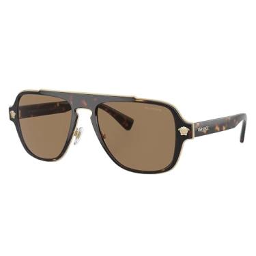Imagem de Versace Óculos de sol masculino armação Havana, lentes laranja, 56 mm, Havana, X-Large