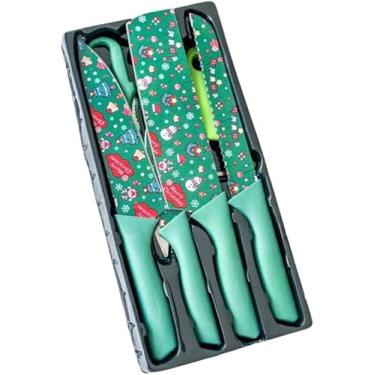 Imagem de Kit de Facas Natalinas 6 Peças – Conjunto Decorado para Cozinha e Mesa de Natal | Corte Preciso e Estilo Festivo- Verde