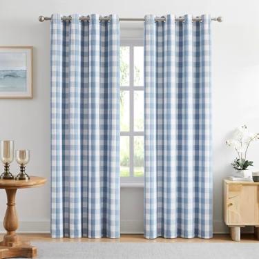Imagem de Amzdecor Cortinas blecaute xadrez azul branco búfalo 213 cm de comprimento para quarto, sala de estar, quinta, estampada, isolamento térmico, isolamento acústico, ilhós, tratamento de janela, 2