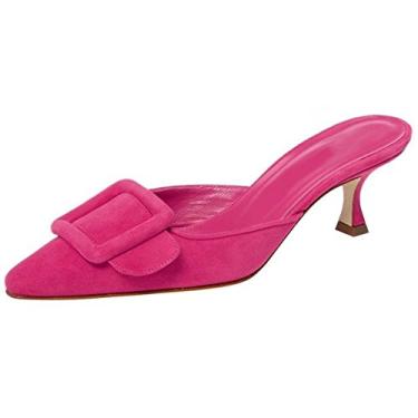 Imagem de Sandália feminina com salto Divanne Mules para mulheres, bico fino, alça traseira com fivela, salto gatinha, Mules e costas nuas, Hot Pink-6.5cm, 6