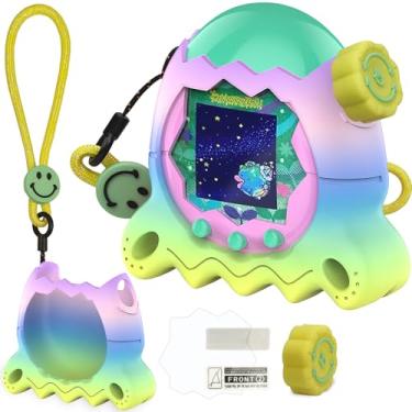 Imagem de XEGIMOR Capa de silicone para Tamagotchi Paradise com tampa de botão, capa protetora com protetor de tela e cordão para acessórios para animais de estimação Tamagotchi Paradise (arco-íris)
