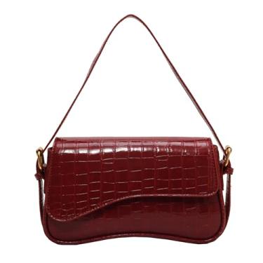 Imagem de feujury Bolsa de ombro feminina Y2K tiracolo de couro vegano com alças retrô clutch Hobo Hadbags com 2 removíveis, B - crocodilo vermelho