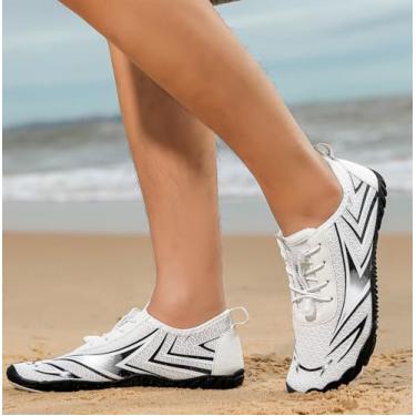 Imagem de Sapatos descalços para mulheres e homens, bico largo, respirável, secagem rápida, água, água, piscina, natação, surf, caminhada, trilha, corrida, tênis, Branco/preto, 13 Women/12 Men