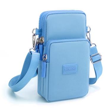 Imagem de Bolsa transversal para celular feminina, mini bolsas para celular, carteira de pulso, bolsa de ombro, bolsa de braço bolsa de viagem, Azul-claro, Large, Bolsa transversal pequena