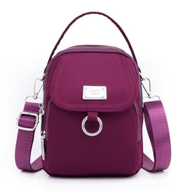 Imagem de Bolsa transversal feminina leve de nylon para celular pequena carteira de viagem, Roxo escuro