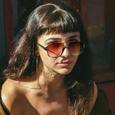 Imagem de Óculos de sol feminino masculino aviador moderno retrô óculos de sol armação quadrada grande, Armação verde/lente rosa