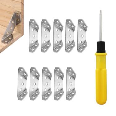 Imagem de 10 conectores universais de canto para móveis com 80 parafusos e 1 chave de fenda, suporte de canto de aço inoxidável para móveis multifuncionais de madeira, conectores de fixação angular para armário