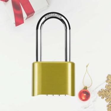 Imagem de Fechadura de combinação de 4 dígitos, cadeado de metal resistente, fechaduras de liga externa com manilha de aço endurecido longa, cadeados grandes à prova de intempéries de alta segurança para escola