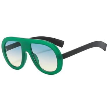 Imagem de HCPIHF Óculos de sol da moda feminino retrô, duas cores, masculino, punk, gradiente, uv400 (verde-verde-marrom)